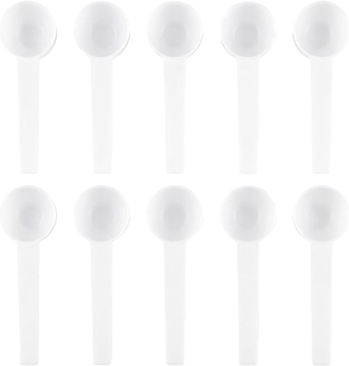 10Pcs 5 Gram/10 ml White Plastic Tablespoon Measuring Spoons with Long Handle Mini Powder Scoops Tiny Spoons for Measuring Coffee Grains Protein Spices (Round Bottom)