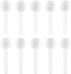 10Pcs 5 Gram/10 ml White Plastic Tablespoon Measuring Spoons with Long Handle Mini Powder Scoops Tiny Spoons for Measuring Coffee Grains Protein Spices (Round Bottom)