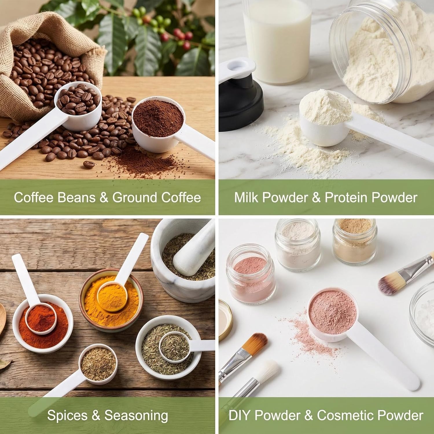 10Pcs 5 Gram/10 ml White Plastic Tablespoon Measuring Spoons with Long Handle Mini Powder Scoops Tiny Spoons for Measuring Coffee Grains Protein Spices (Round Bottom)
