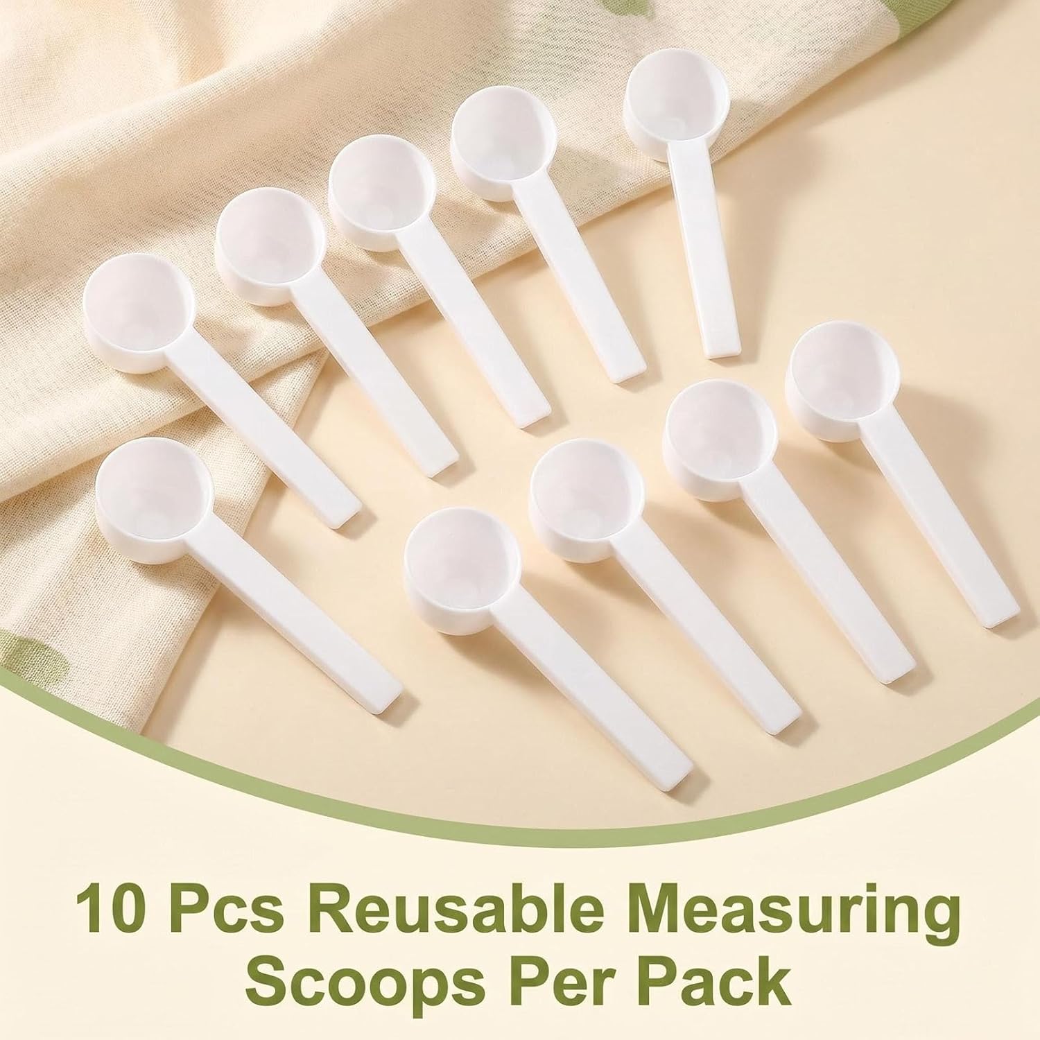 10Pcs 5 Gram/10 ml White Plastic Tablespoon Measuring Spoons with Long Handle Mini Powder Scoops Tiny Spoons for Measuring Coffee Grains Protein Spices (Round Bottom)