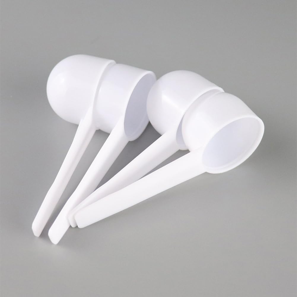 10Pcs 5 Gram/10 ml White Plastic Tablespoon Measuring Spoons with Long Handle Mini Powder Scoops Tiny Spoons for Measuring Coffee Grains Protein Spices (Round Bottom)