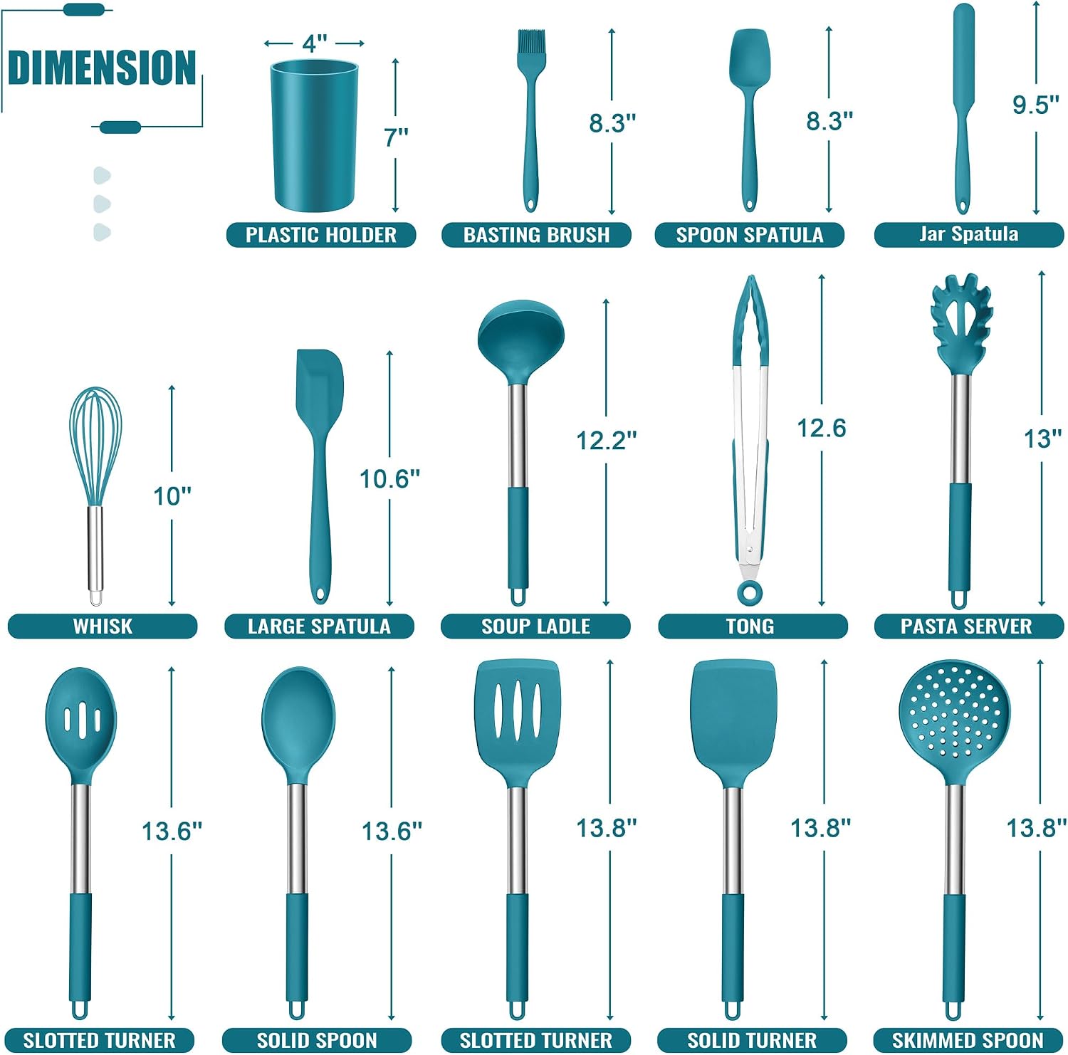 14 Pieces Silicone Cooking Utensils Set, Kitchen Utensils Set with Holder, Spatula, Ladle, Spoon, Tong, Slotted Turner for Nonstick Cookware, Heat Resistant & Stainless Steel Handle, Black