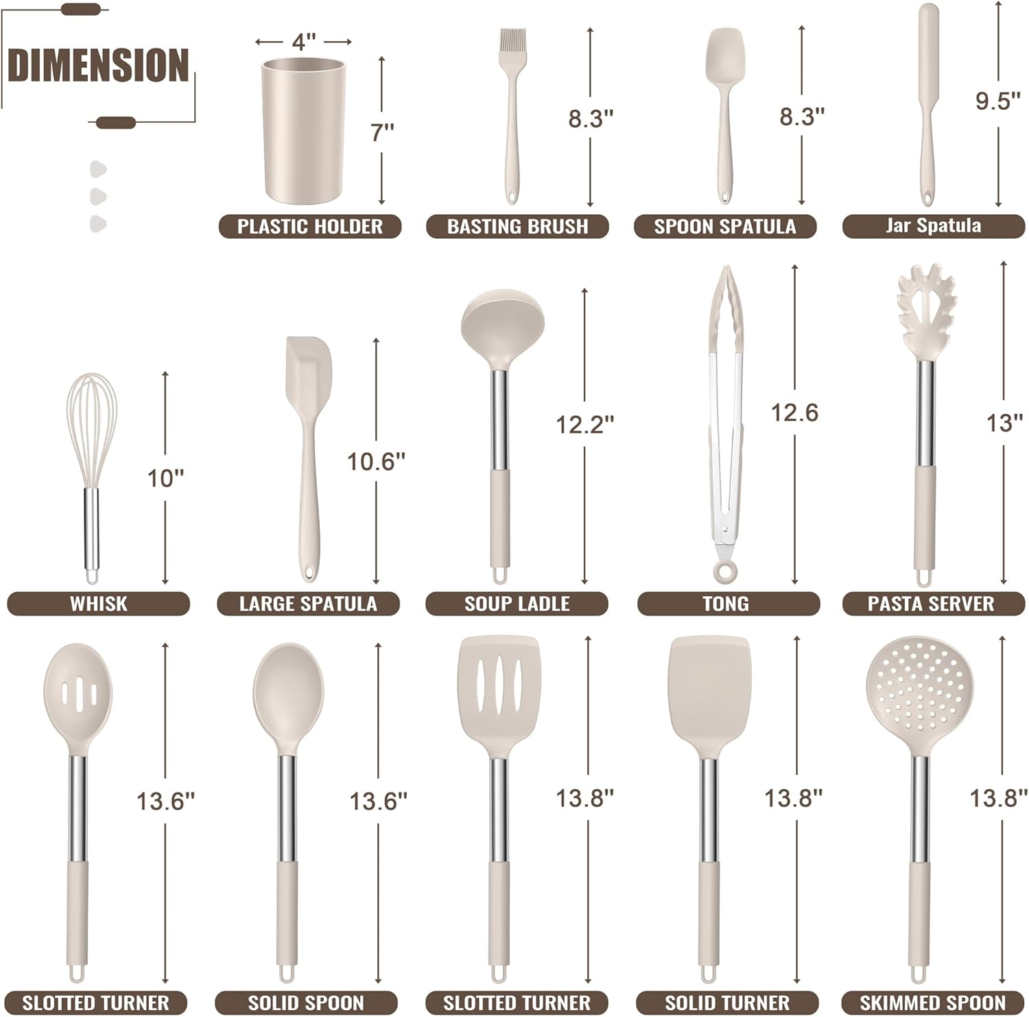 14 Pieces Silicone Cooking Utensils Set, Kitchen Utensils Set with Holder, Spatula, Ladle, Spoon, Tong, Slotted Turner for Nonstick Cookware, Heat Resistant & Stainless Steel Handle, Black