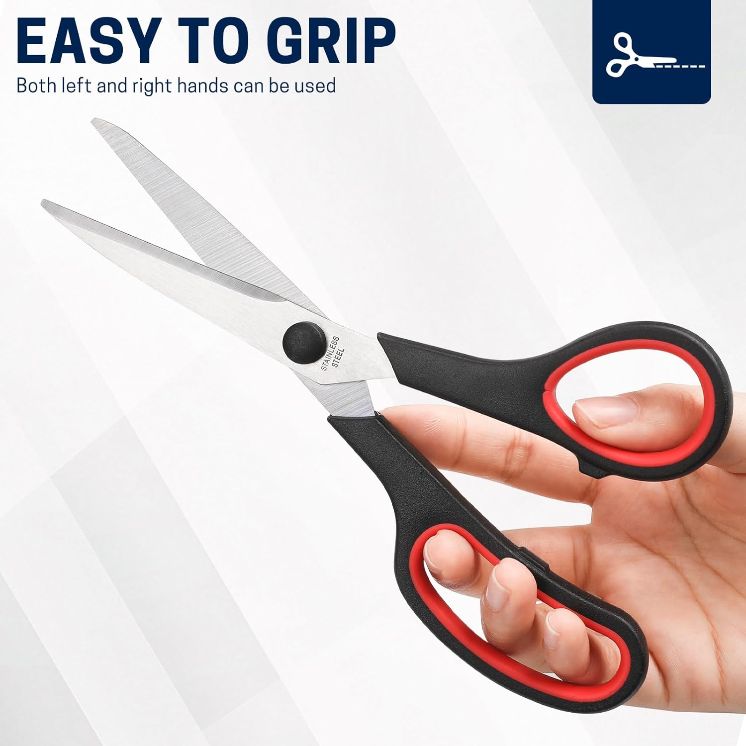 10 Pack 8" Scissors All Purpose, Heavy Duty Scissors for Office | Scissors Bulk Multipurpose Comfort-Grip Sharp Adult Office Scissors Set Sewing Fabric Stainless Steel Blades, Right/Left Hand