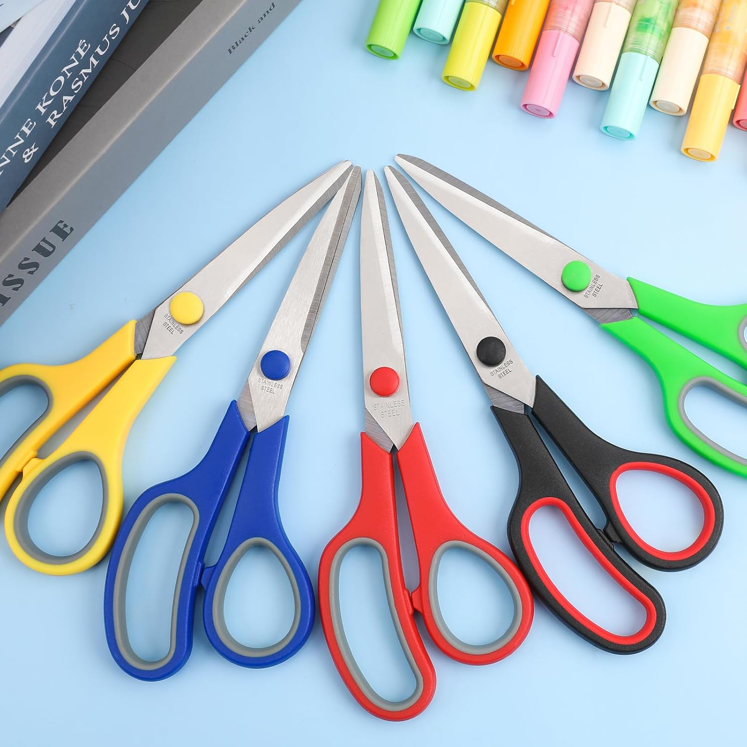 10 Pack 8" Scissors All Purpose, Heavy Duty Scissors for Office | Scissors Bulk Multipurpose Comfort-Grip Sharp Adult Office Scissors Set Sewing Fabric Stainless Steel Blades, Right/Left Hand