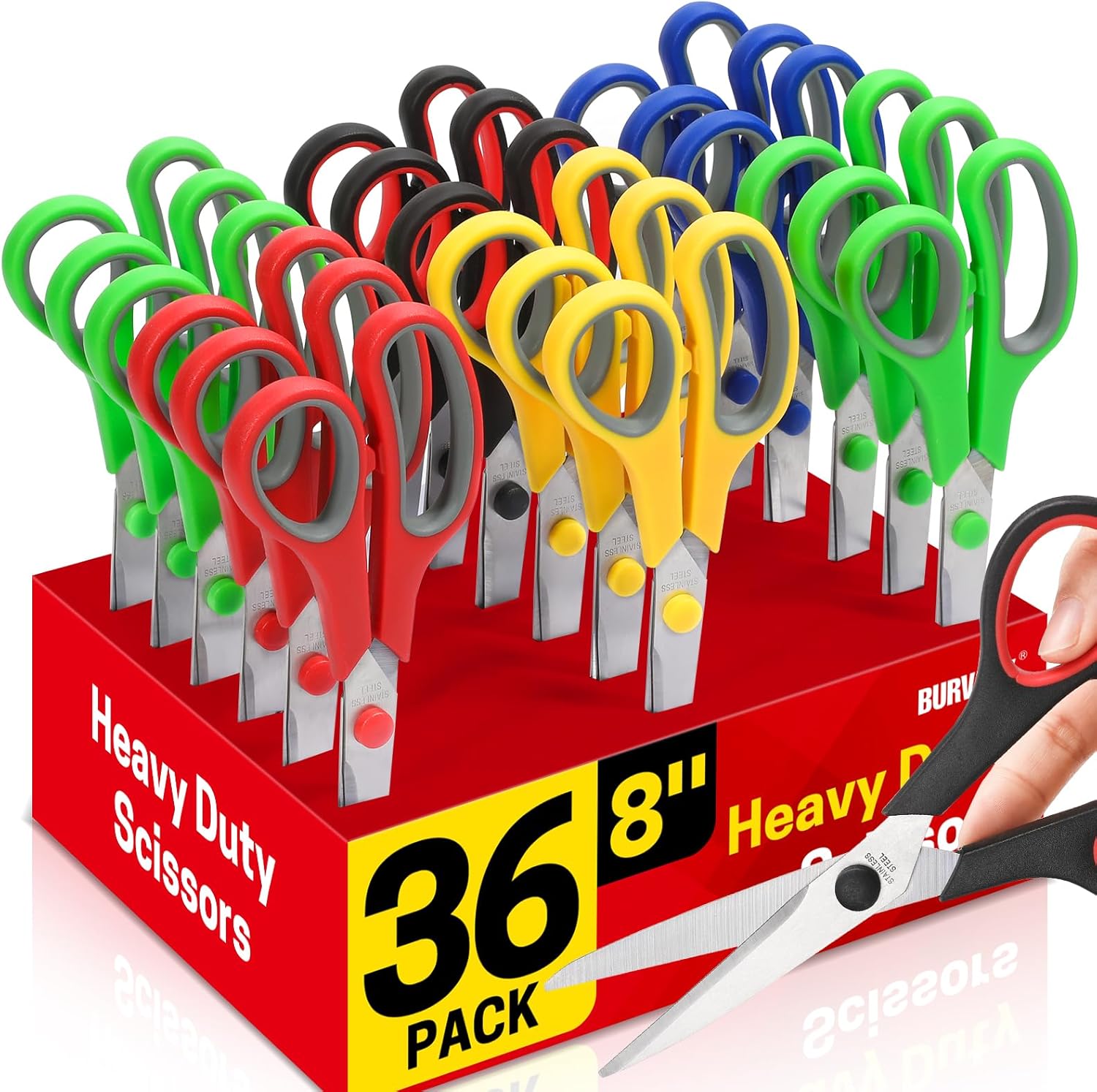 10 Pack 8" Scissors All Purpose, Heavy Duty Scissors for Office | Scissors Bulk Multipurpose Comfort-Grip Sharp Adult Office Scissors Set Sewing Fabric Stainless Steel Blades, Right/Left Hand