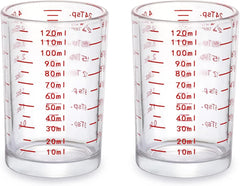 120 Milliliter Measuring Cup 2 Pieces Shot Glass Measuring Cup with 4 Kinds of Measuring Scale for Small Amount Liquid (Red, 120 ml)