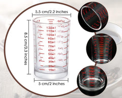 120 Milliliter Measuring Cup 2 Pieces Shot Glass Measuring Cup with 4 Kinds of Measuring Scale for Small Amount Liquid (Red, 120 ml)