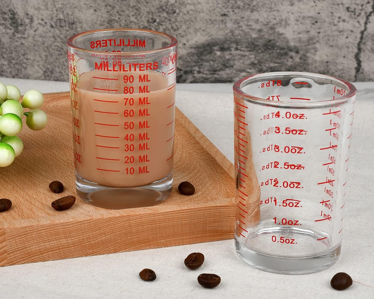 120 Milliliter Measuring Cup 2 Pieces Shot Glass Measuring Cup with 4 Kinds of Measuring Scale for Small Amount Liquid (Red, 120 ml)