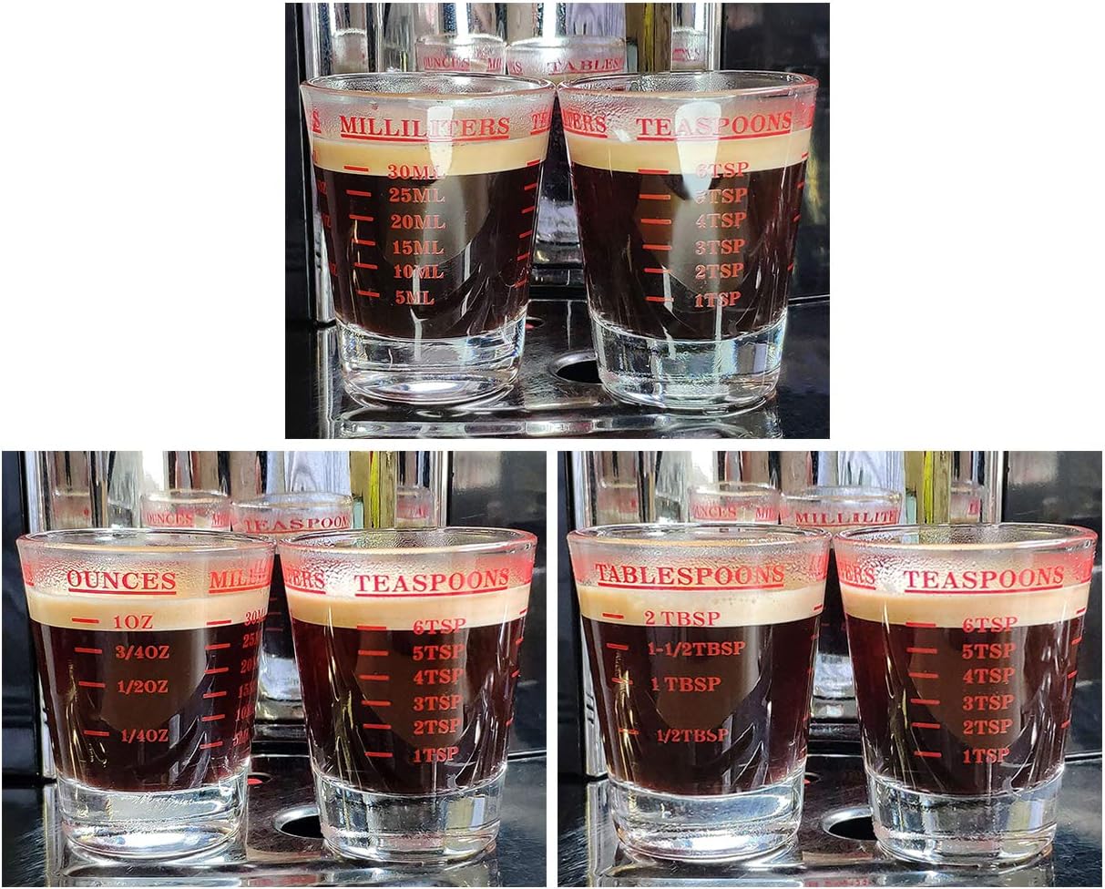 120 Milliliter Measuring Cup 2 Pieces Shot Glass Measuring Cup with 4 Kinds of Measuring Scale for Small Amount Liquid (Red, 120 ml)