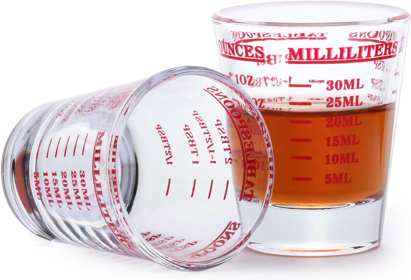 120 Milliliter Measuring Cup 2 Pieces Shot Glass Measuring Cup with 4 Kinds of Measuring Scale for Small Amount Liquid (Red, 120 ml)