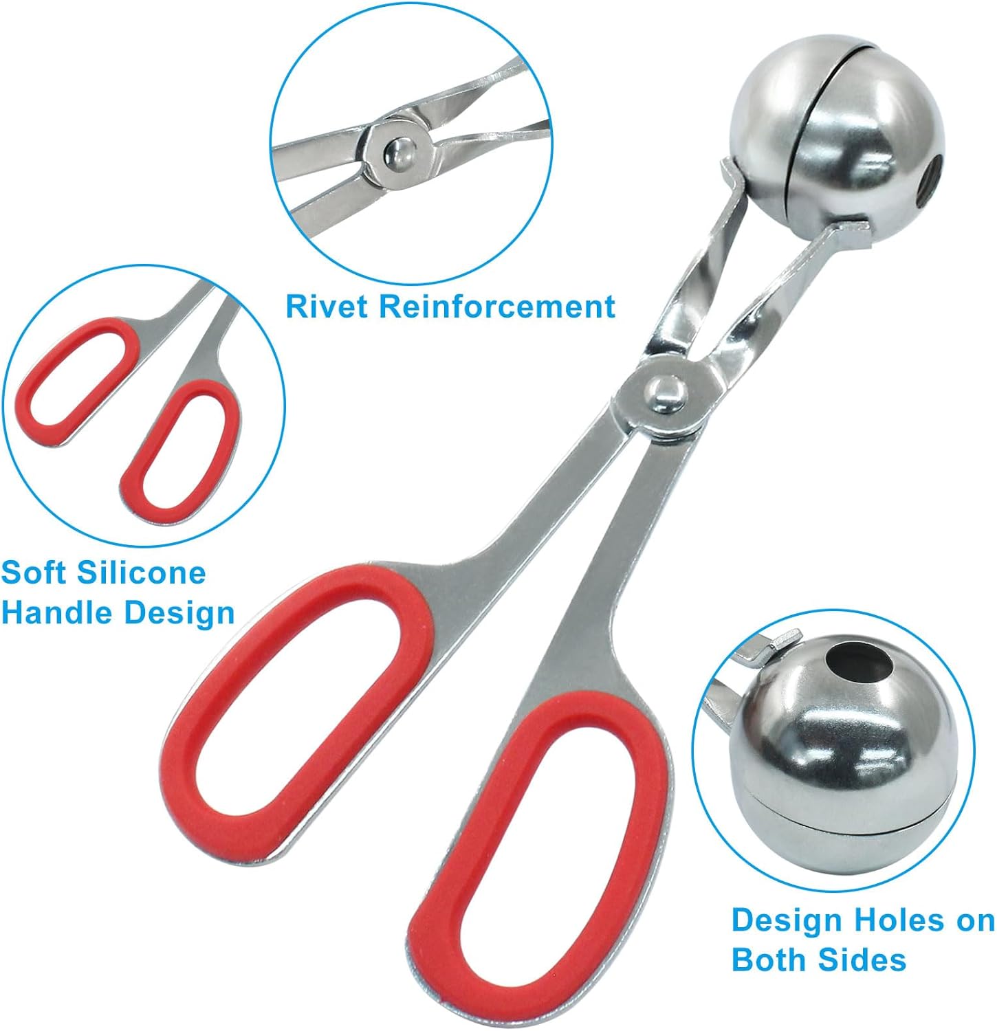 1.38" Meatball Maker, Red | None-stick Meatball Scoop Ball Maker, Stainless Steel Meat Baller Tongs, Cake Pop, Cookie Dough Scoop for Kitchen