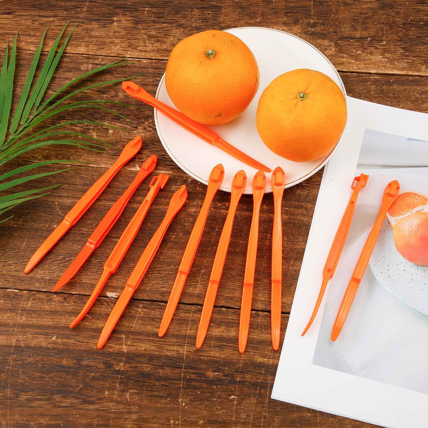 10pcs Orange Peeler Tool, Long Handle Serrated Citrus Peel Cutter Easy Hold Plastic Vegetable Lemon Slicer Fruit Opener Remover Kitchen Gadget Chef Tools