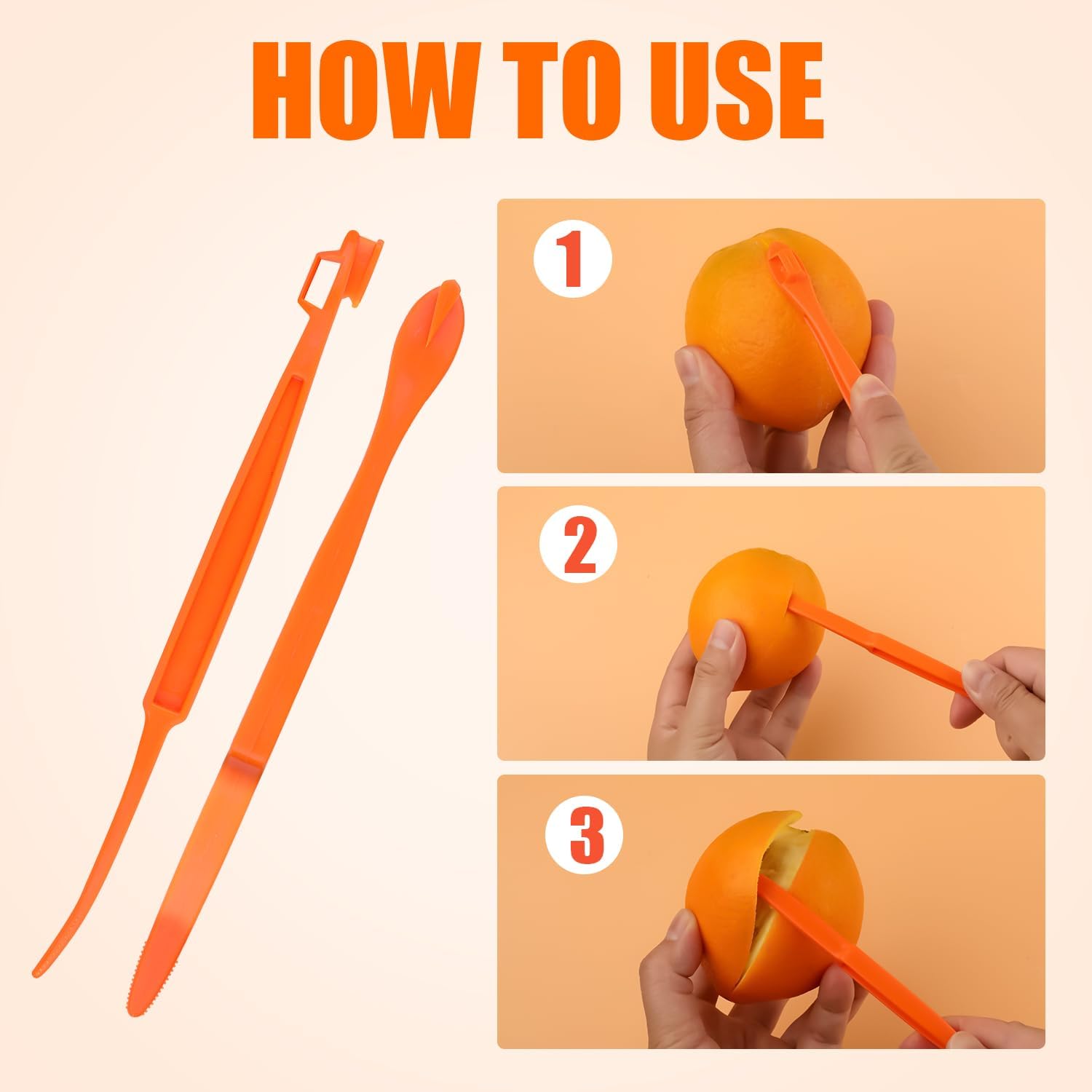 10pcs Orange Peeler Tool, Long Handle Serrated Citrus Peel Cutter Easy Hold Plastic Vegetable Lemon Slicer Fruit Opener Remover Kitchen Gadget Chef Tools