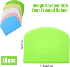10 Pcs Bread Scraper, Plastic Bowl Scrapers for Bread Dough, Flexible Food Scraper Tool for Breads, Cake Dough and Fondant Frosting (Green, Pink, Blue, White, Yellow)