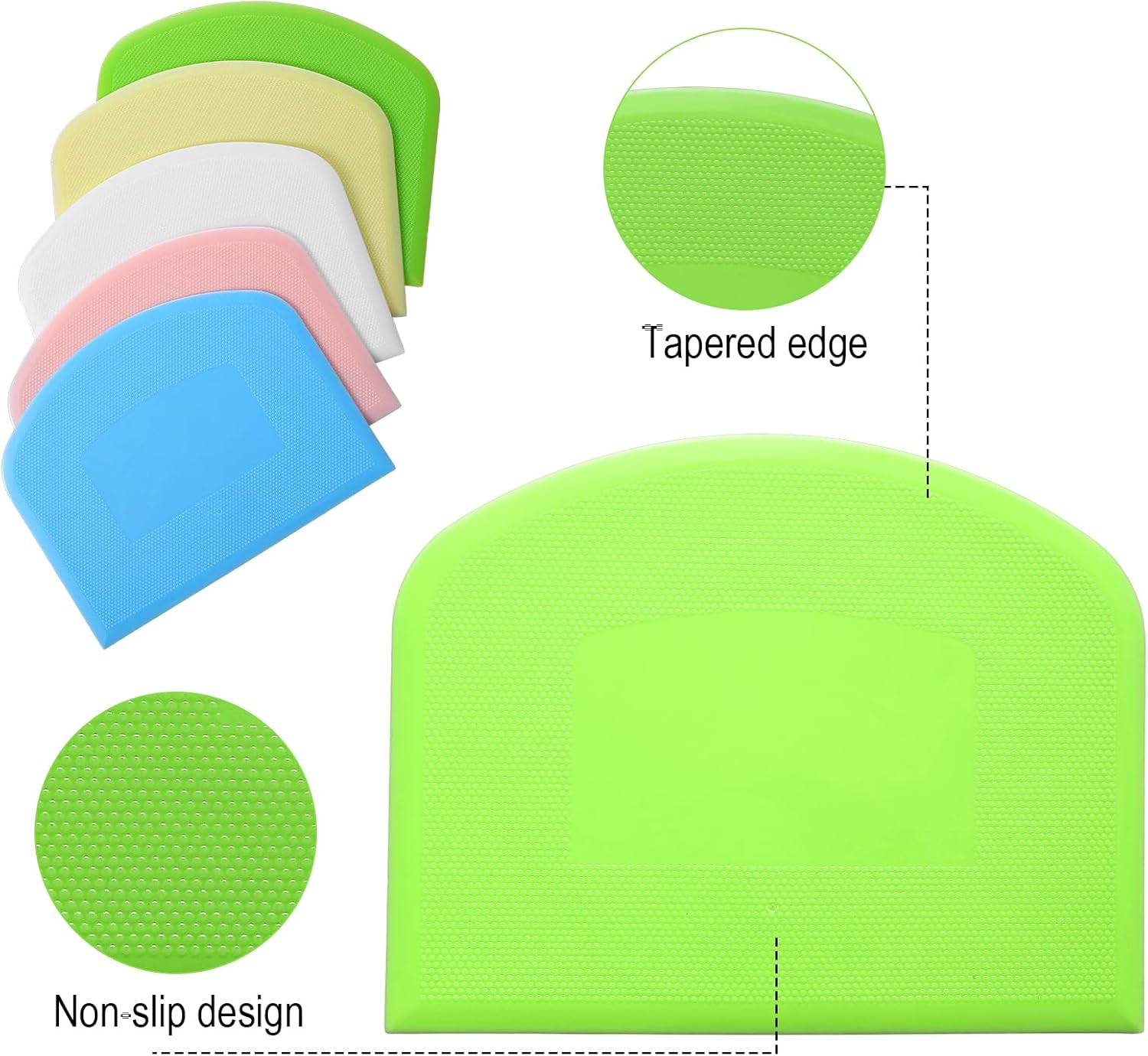 10 Pcs Bread Scraper, Plastic Bowl Scrapers for Bread Dough, Flexible Food Scraper Tool for Breads, Cake Dough and Fondant Frosting (Green, Pink, Blue, White, Yellow)