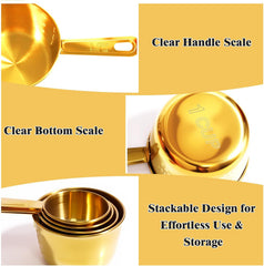 13pcs Gold Stainless Steel Measuring Cups and Spoons Set, 8 Double-Sided Magnetic Measuring Spoons Set & 4 Metal Measuring Cups & 1 Leveler for Kitchen Dry & Liquid Cooking Baking