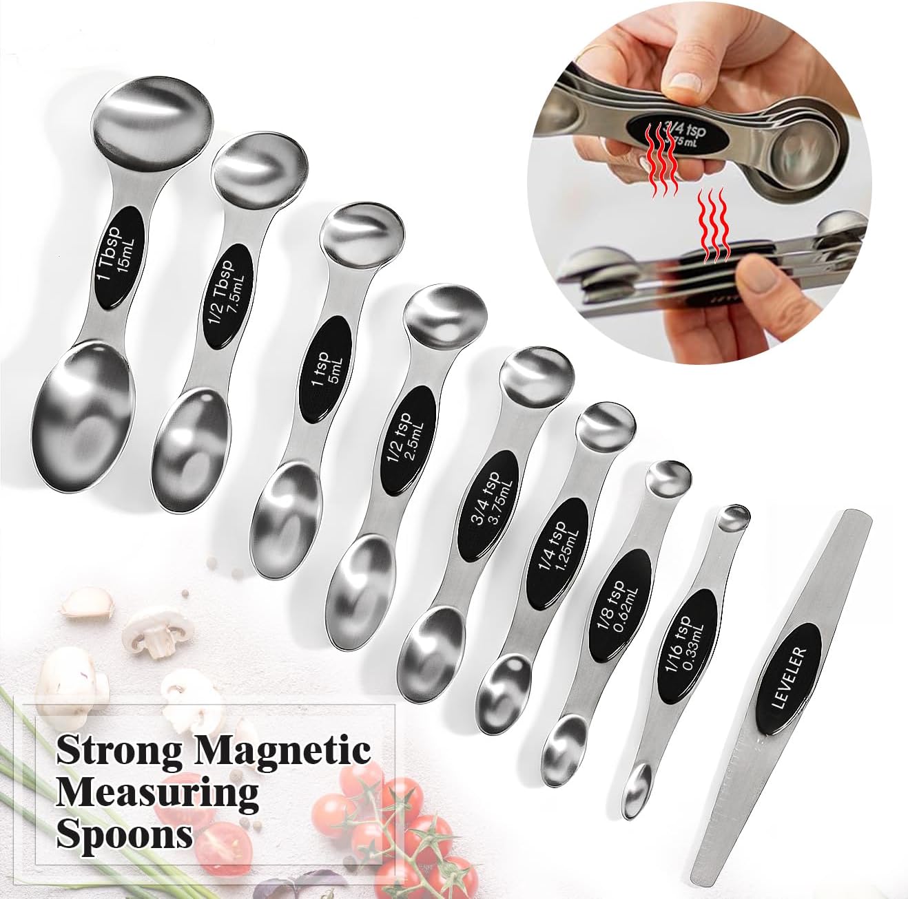 13pcs Gold Stainless Steel Measuring Cups and Spoons Set, 8 Double-Sided Magnetic Measuring Spoons Set & 4 Metal Measuring Cups & 1 Leveler for Kitchen Dry & Liquid Cooking Baking