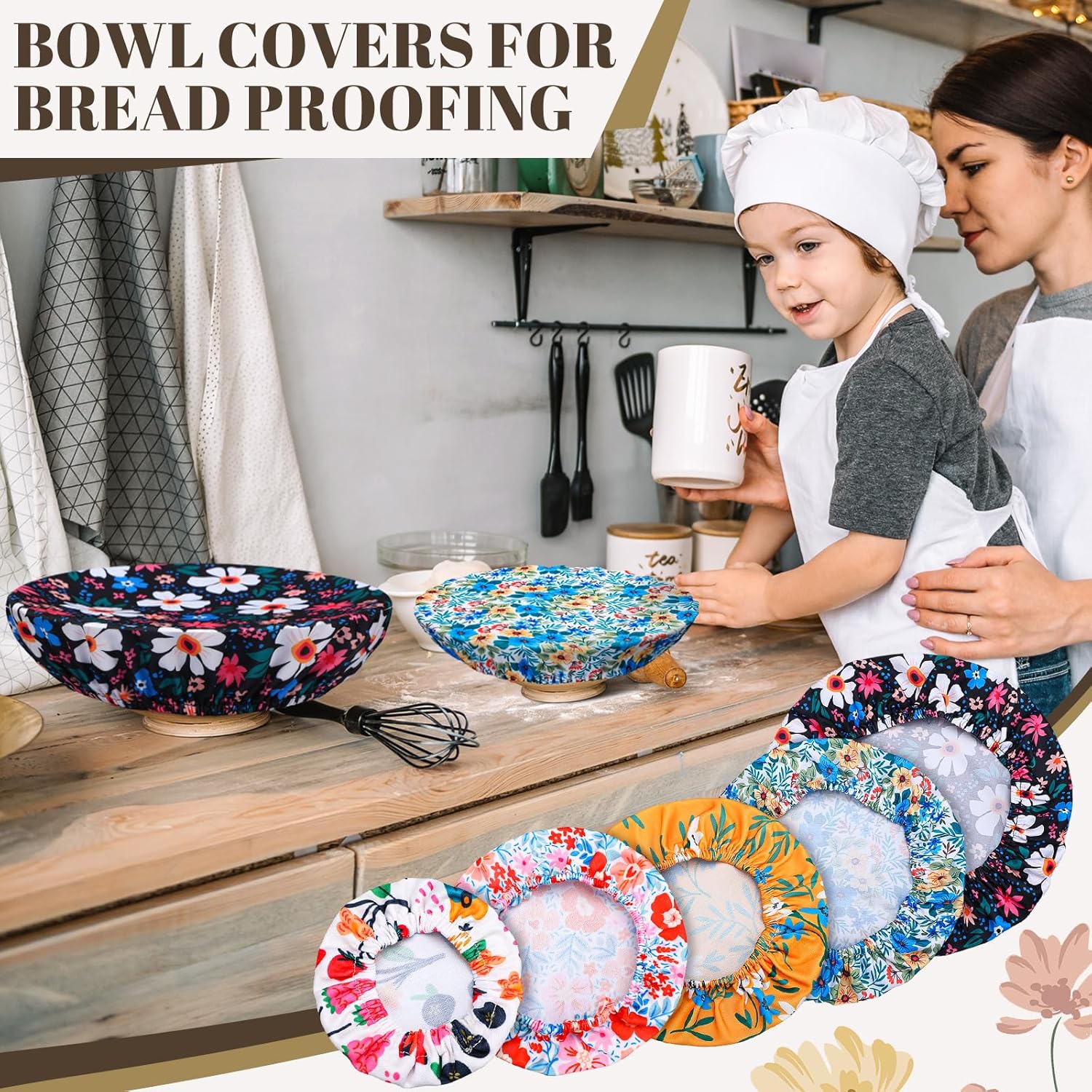 10 Pack Cloth Bowl Covers for Bread Rising - 5 Size Stretch Elastic Food Storage Container Lids - Reusable Cotton Fabric Covers for Food, Fruits, Leftovers (Stylish)