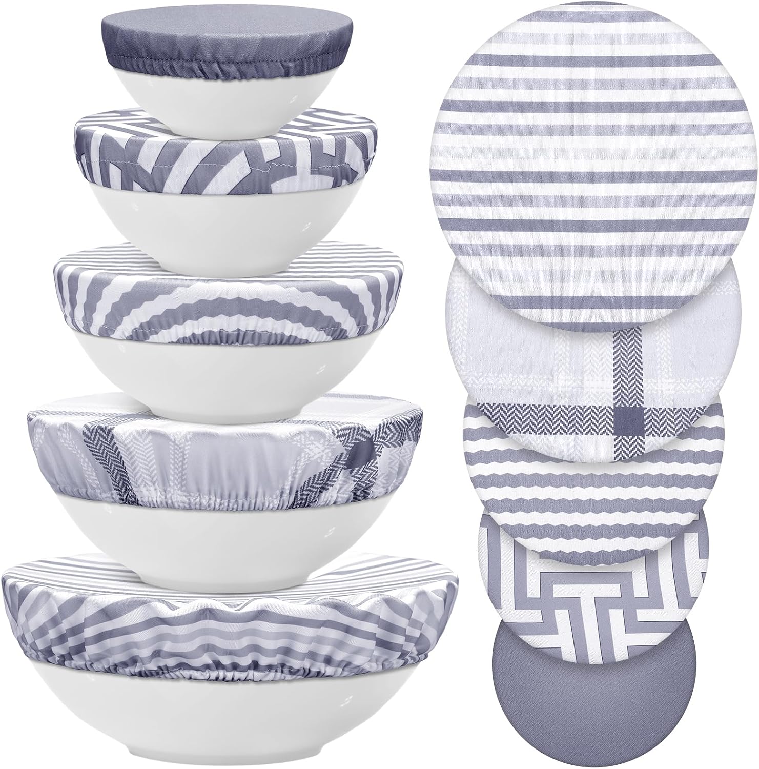10 Pack Cloth Bowl Covers for Bread Rising - 5 Size Stretch Elastic Food Storage Container Lids - Reusable Cotton Fabric Covers for Food, Fruits, Leftovers (Stylish)