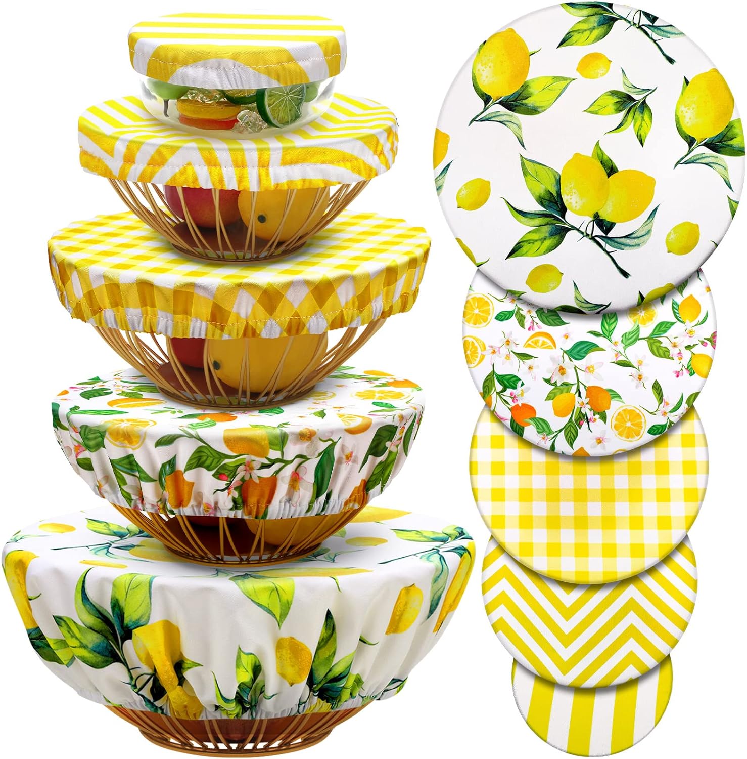 10 Pack Cloth Bowl Covers for Bread Rising - 5 Size Stretch Elastic Food Storage Container Lids - Reusable Cotton Fabric Covers for Food, Fruits, Leftovers (Stylish)