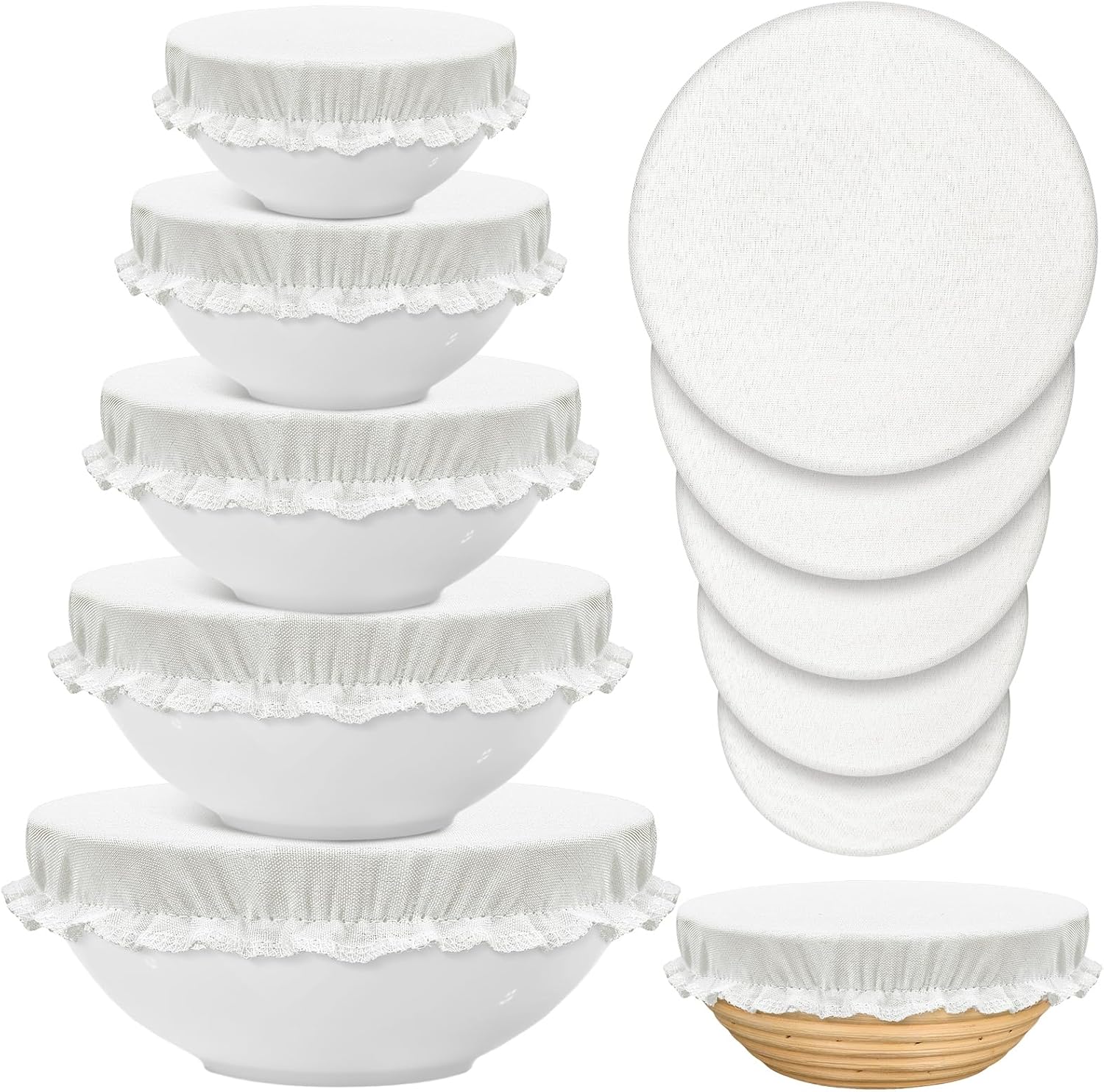 10 Pack Cloth Bowl Covers for Bread Rising - 5 Size Stretch Elastic Food Storage Container Lids - Reusable Cotton Fabric Covers for Food, Fruits, Leftovers (Stylish)