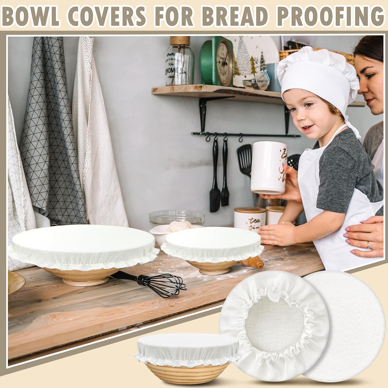 10 Pack Cloth Bowl Covers for Bread Rising - 5 Size Stretch Elastic Food Storage Container Lids - Reusable Cotton Fabric Covers for Food, Fruits, Leftovers (Stylish)