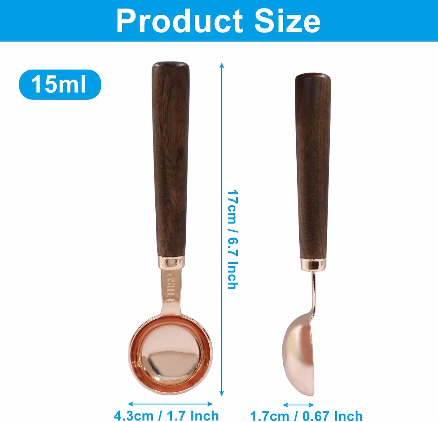 1 Teaspoon Coffee Scoop, 5 ml, Wooden with Long Handle | Measuring Spoon, For Coffee Bean, For Tea, Powder, Spices