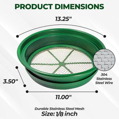13.25 Inch Wide Stackable Classifier Gold Prospecting Pan - 1/8 Inch Stainless Steel Mesh Sifting Pan, Green