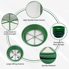 13.25 Inch Wide Stackable Classifier Gold Prospecting Pan - 1/8 Inch Stainless Steel Mesh Sifting Pan, Green