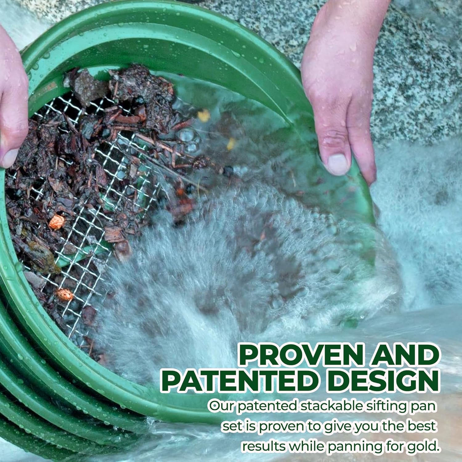 13.25 Inch Wide Stackable Classifier Gold Prospecting Pan - 1/8 Inch Stainless Steel Mesh Sifting Pan, Green