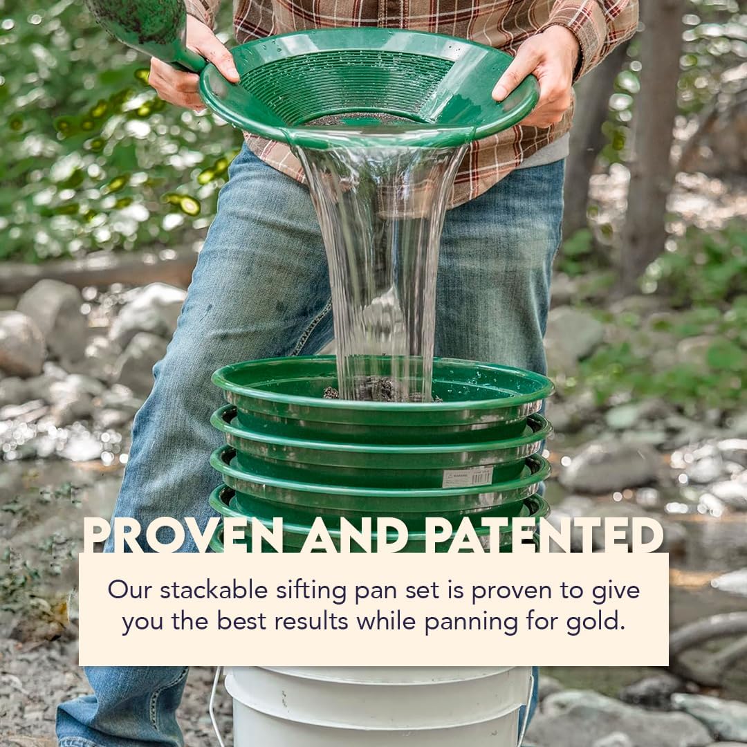 13.25 Inch Wide Stackable Classifier Gold Prospecting Pan - 1/8 Inch Stainless Steel Mesh Sifting Pan, Green
