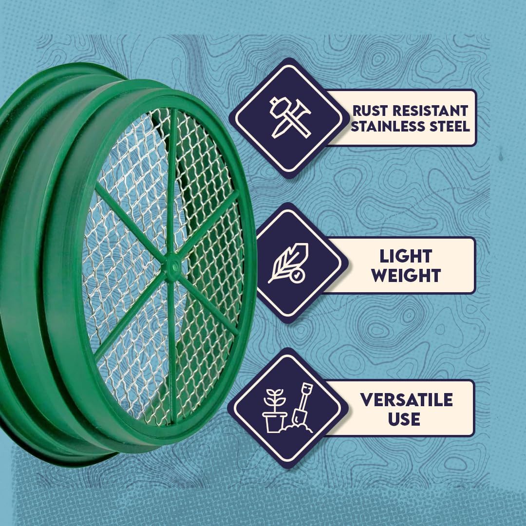 13.25 Inch Wide Stackable Classifier Gold Prospecting Pan - 1/8 Inch Stainless Steel Mesh Sifting Pan, Green