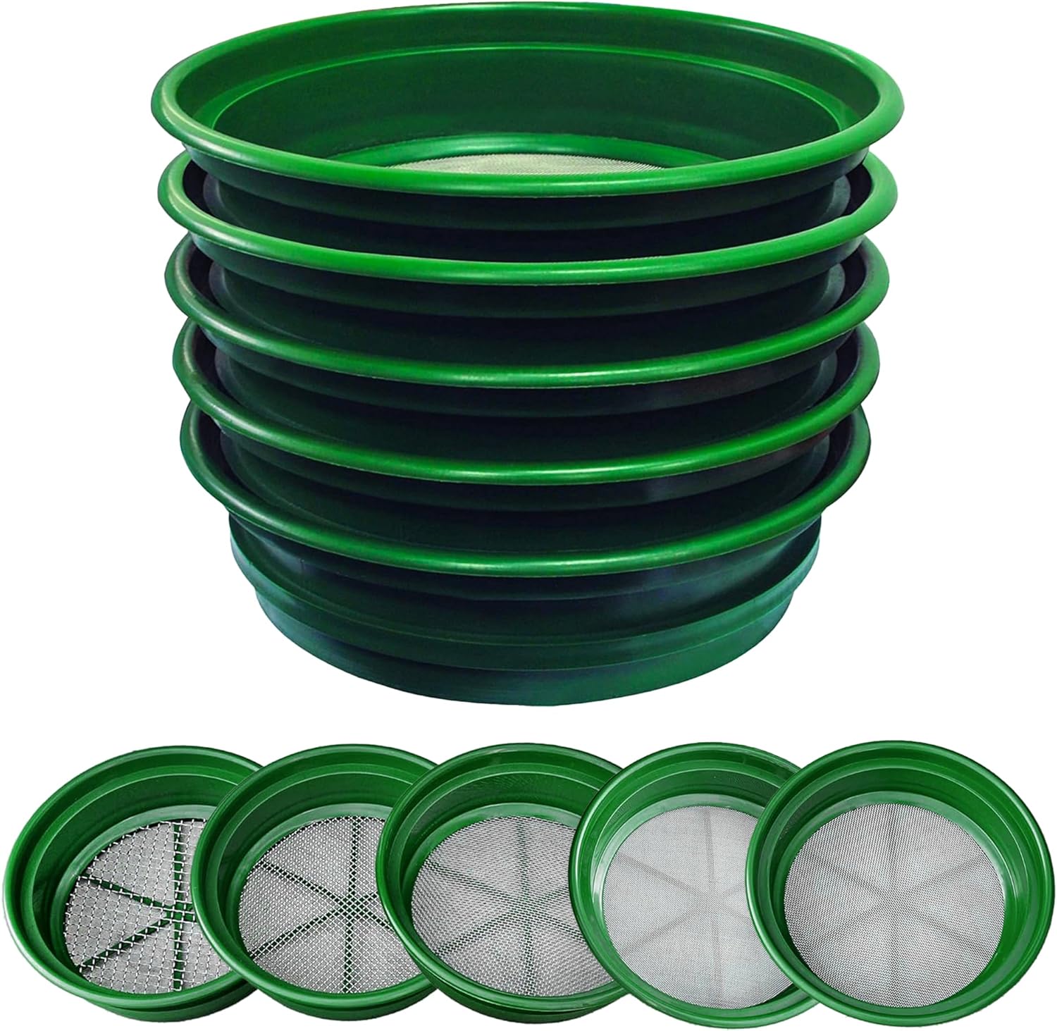 13.25 Inch Wide Stackable Classifier Gold Prospecting Pan - 1/8 Inch Stainless Steel Mesh Sifting Pan, Green