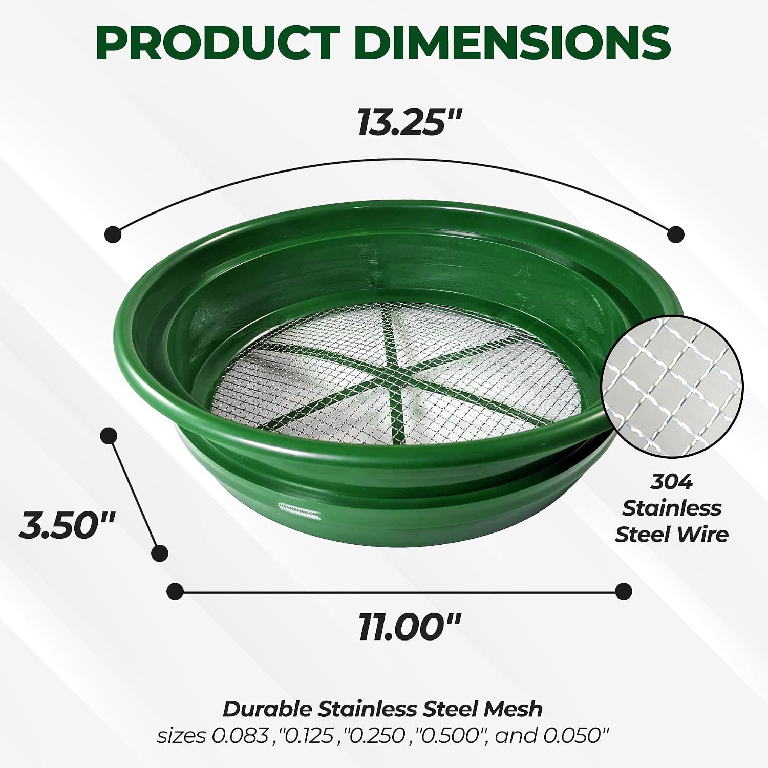 13.25 Inch Wide Stackable Classifier Gold Prospecting Pan - 1/8 Inch Stainless Steel Mesh Sifting Pan, Green