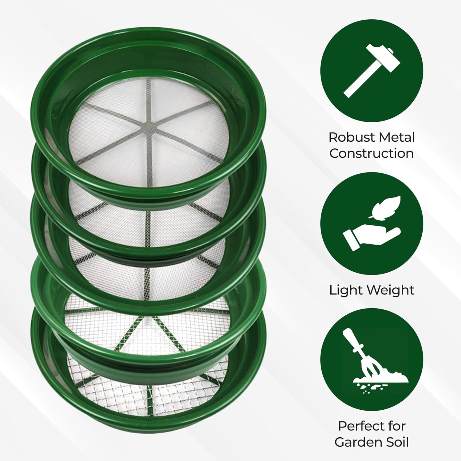 13.25 Inch Wide Stackable Classifier Gold Prospecting Pan - 1/8 Inch Stainless Steel Mesh Sifting Pan, Green