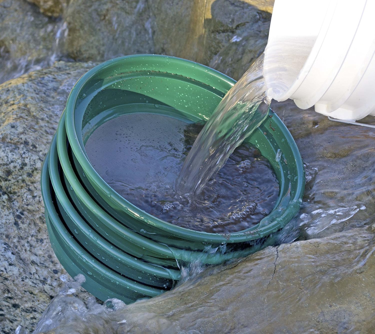 13.25 Inch Wide Stackable Classifier Gold Prospecting Pan - 1/8 Inch Stainless Steel Mesh Sifting Pan, Green