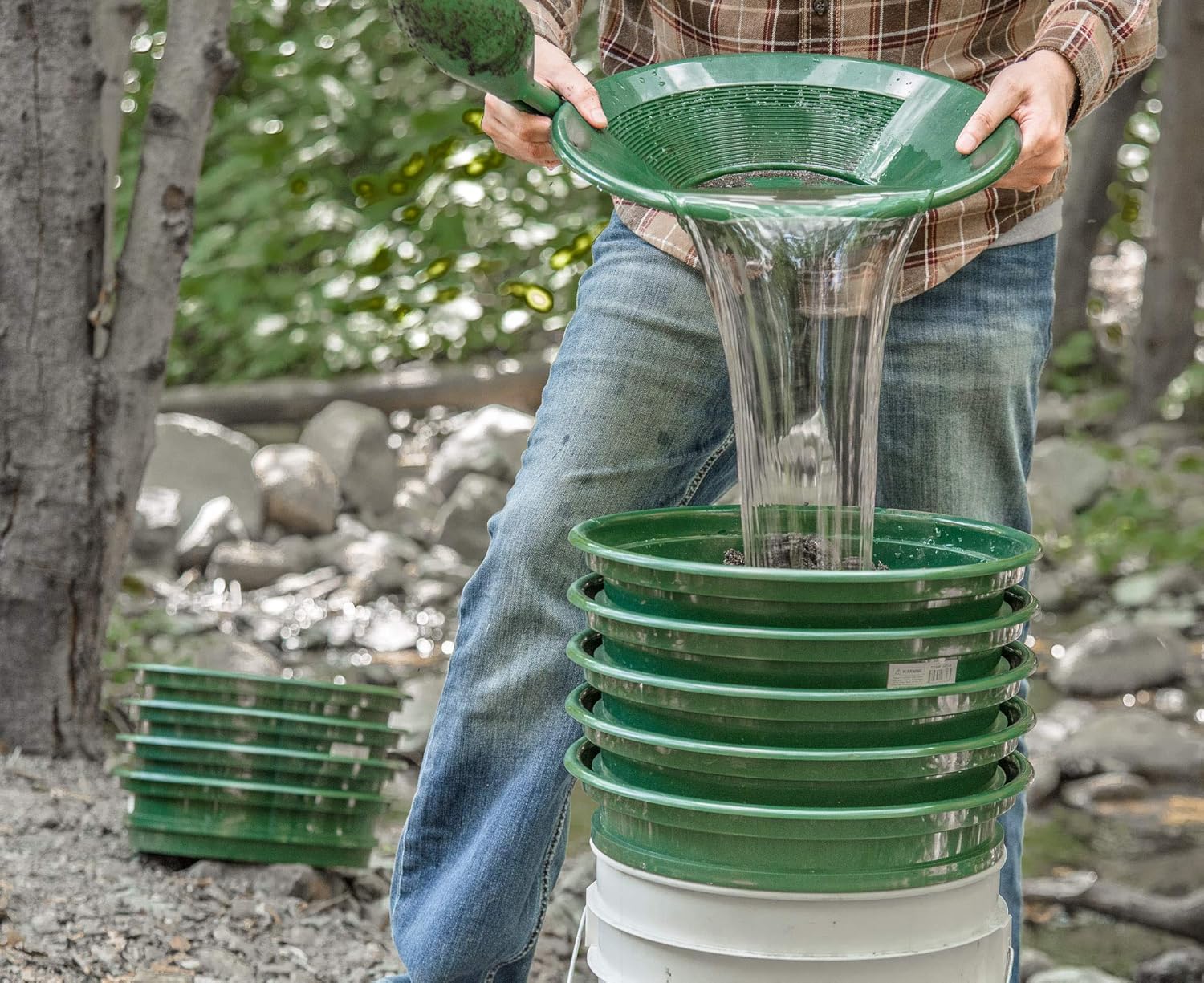 13.25 Inch Wide Stackable Classifier Gold Prospecting Pan - 1/8 Inch Stainless Steel Mesh Sifting Pan, Green