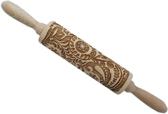 14.9" Paisley Engraved Embossed Rolling Pin | Christmas Snowflake Flower Pattern, Wooden, Laser Engraved 3D, For Cookie Dough Crusts Pies Pastry