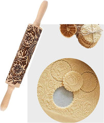 14.9" Paisley Engraved Embossed Rolling Pin | Christmas Snowflake Flower Pattern, Wooden, Laser Engraved 3D, For Cookie Dough Crusts Pies Pastry