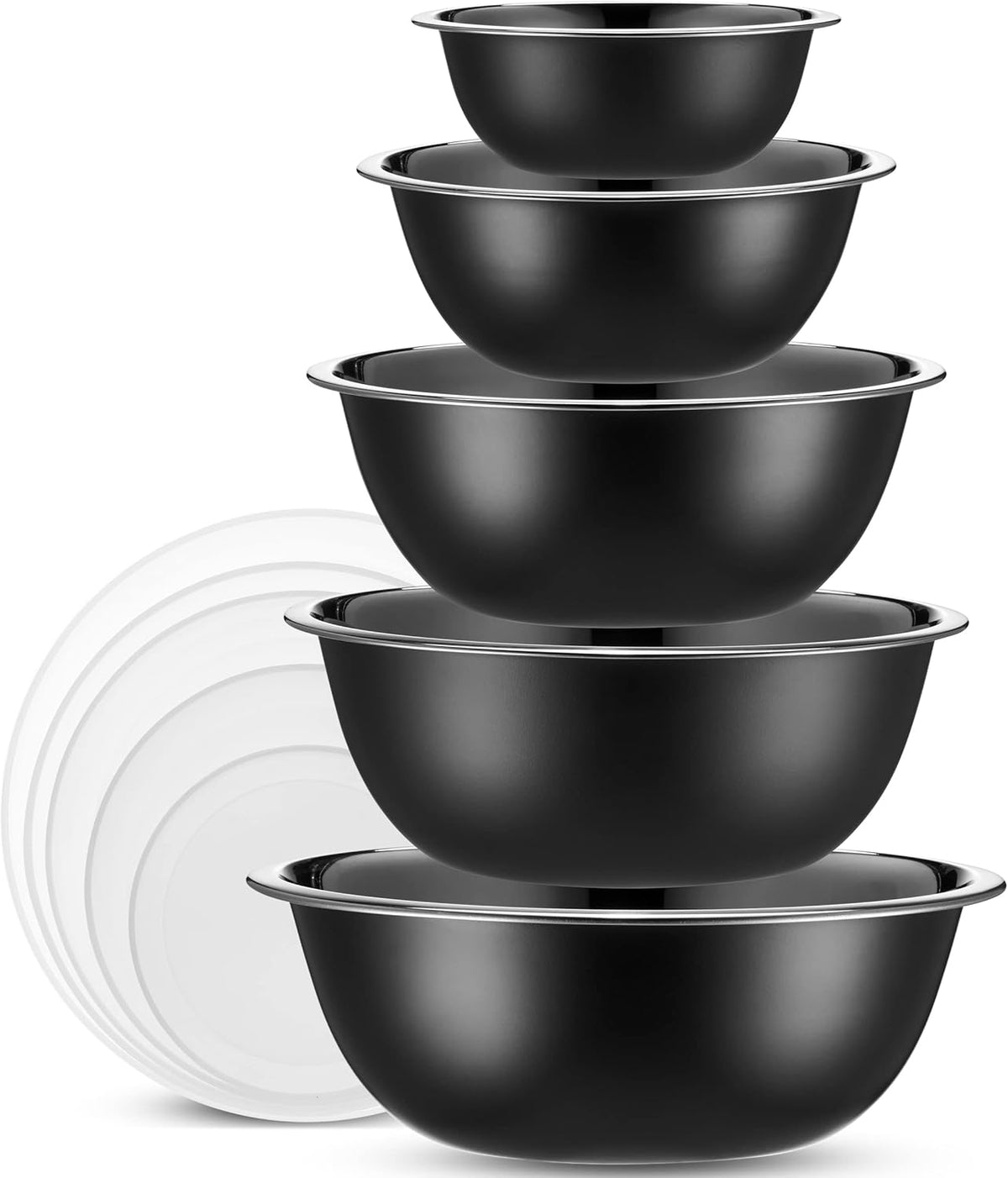 10-Piece Stainless Steel Mixing Bowl Set with Lids for Food Prep & Storage | Mixing Bowls with Lids Set - .75, 1, 1.5, 3 & 5 Quart Kitchen Bowls, Rustproof Metal Nesting Bowls, Dishwasher Safe
