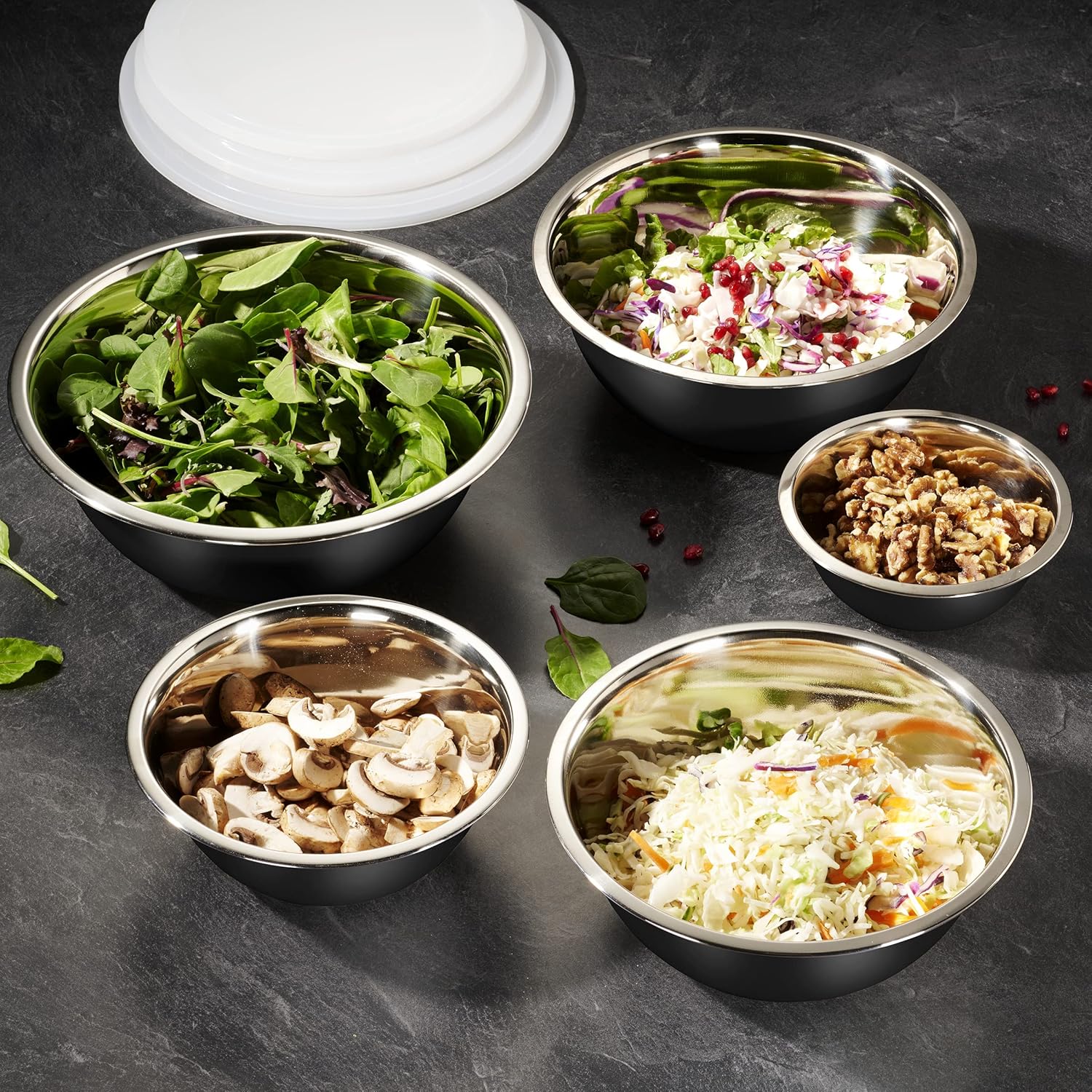 10-Piece Stainless Steel Mixing Bowl Set with Lids for Food Prep & Storage | Mixing Bowls with Lids Set - .75, 1, 1.5, 3 & 5 Quart Kitchen Bowls, Rustproof Metal Nesting Bowls, Dishwasher Safe