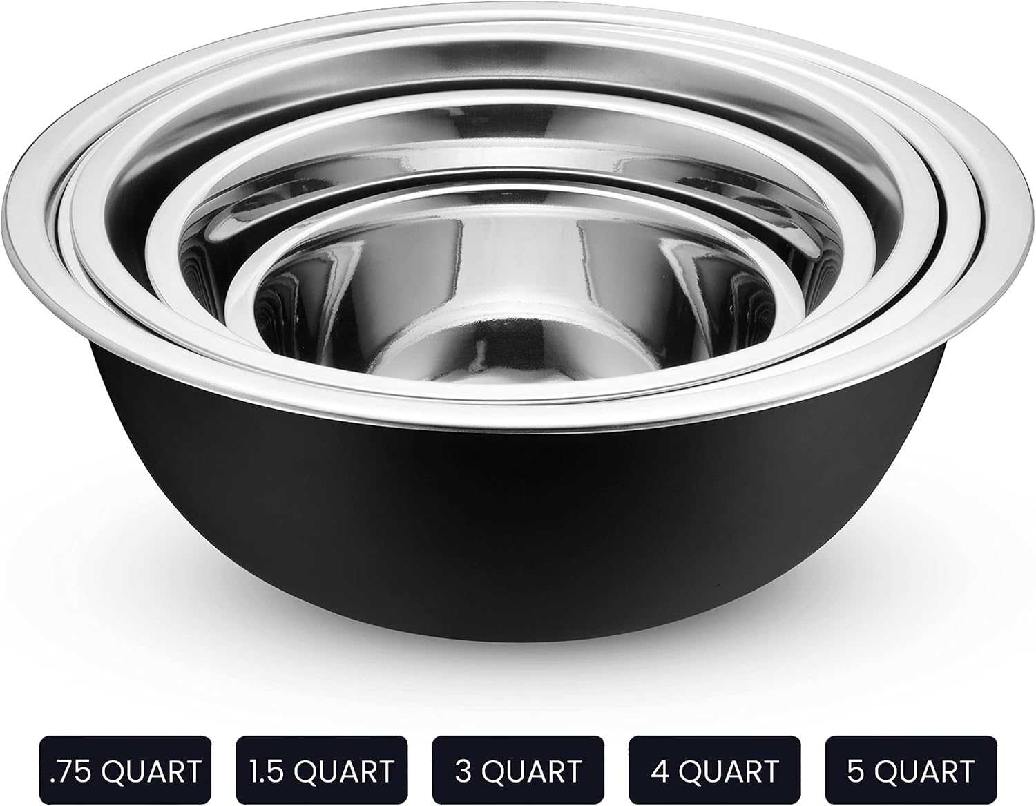 10-Piece Stainless Steel Mixing Bowl Set with Lids for Food Prep & Storage | Mixing Bowls with Lids Set - .75, 1, 1.5, 3 & 5 Quart Kitchen Bowls, Rustproof Metal Nesting Bowls, Dishwasher Safe