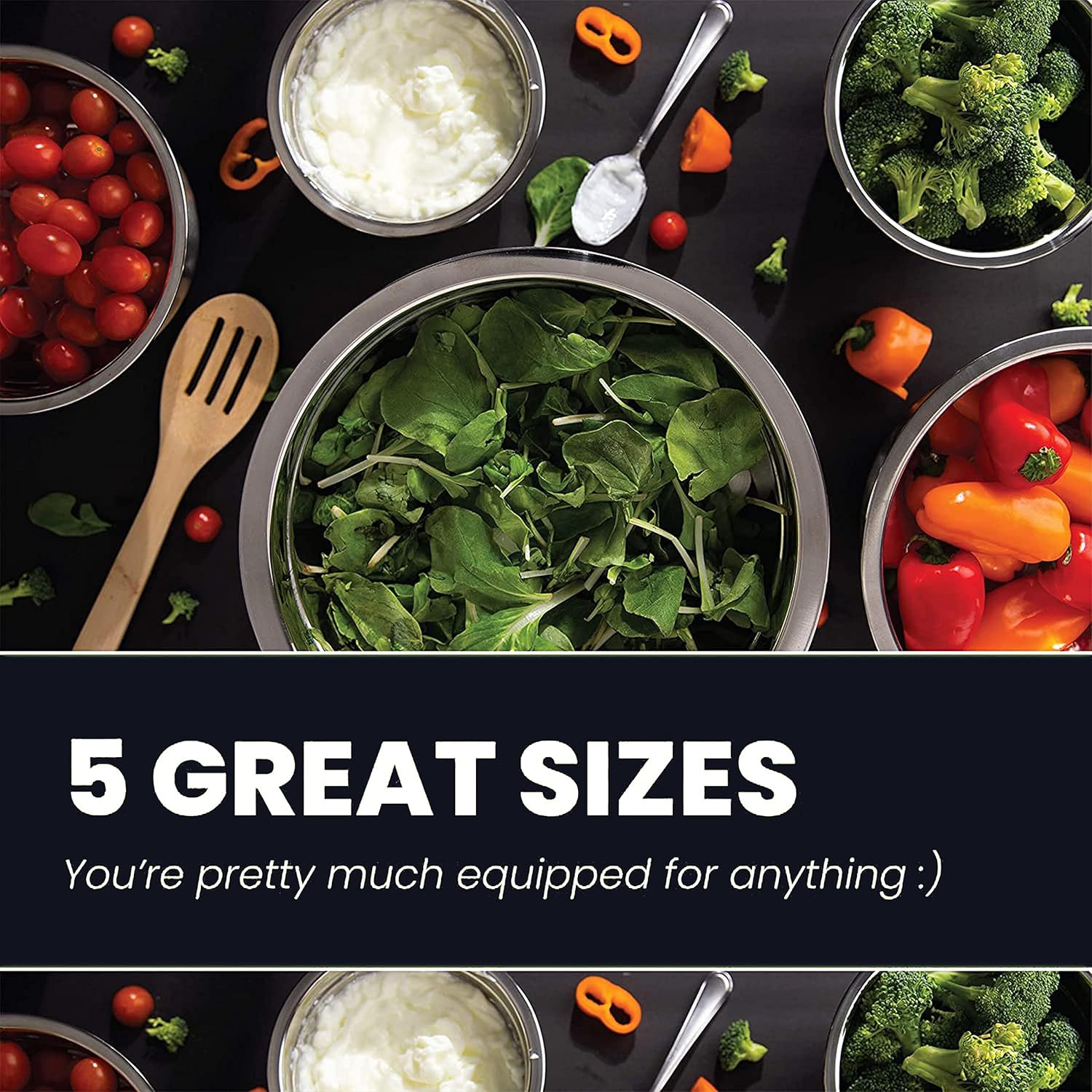10-Piece Stainless Steel Mixing Bowl Set with Lids for Food Prep & Storage | Mixing Bowls with Lids Set - .75, 1, 1.5, 3 & 5 Quart Kitchen Bowls, Rustproof Metal Nesting Bowls, Dishwasher Safe
