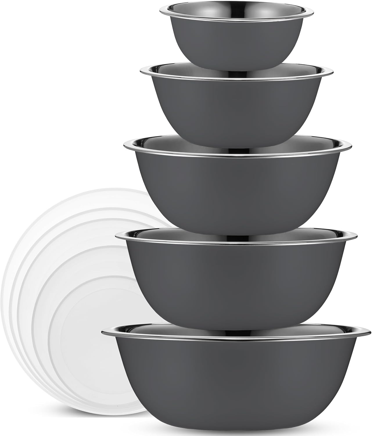 10-Piece Stainless Steel Mixing Bowl Set with Lids for Food Prep & Storage | Mixing Bowls with Lids Set - .75, 1, 1.5, 3 & 5 Quart Kitchen Bowls, Rustproof Metal Nesting Bowls, Dishwasher Safe