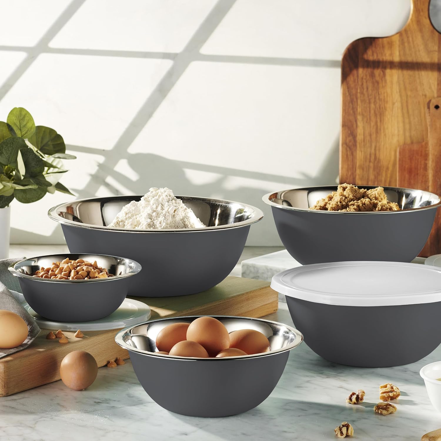 10-Piece Stainless Steel Mixing Bowl Set with Lids for Food Prep & Storage | Mixing Bowls with Lids Set - .75, 1, 1.5, 3 & 5 Quart Kitchen Bowls, Rustproof Metal Nesting Bowls, Dishwasher Safe