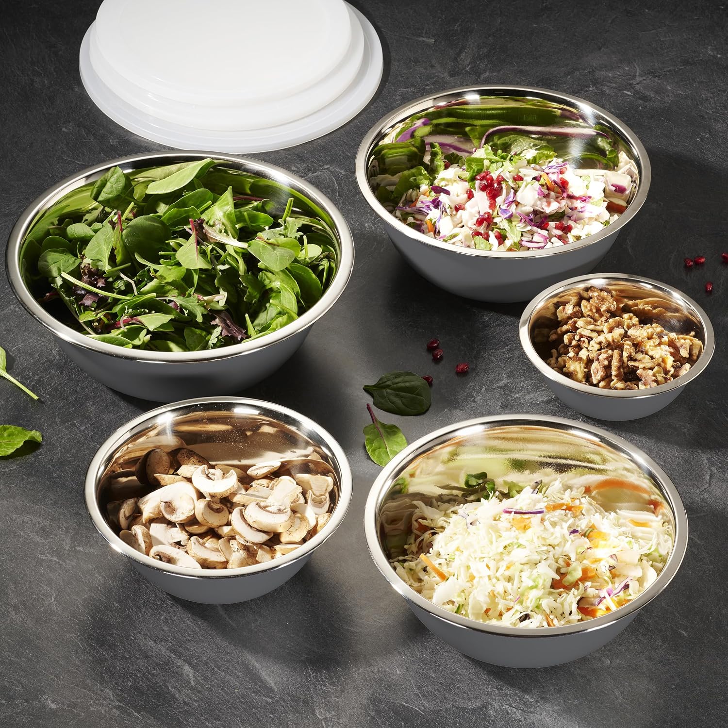 10-Piece Stainless Steel Mixing Bowl Set with Lids for Food Prep & Storage | Mixing Bowls with Lids Set - .75, 1, 1.5, 3 & 5 Quart Kitchen Bowls, Rustproof Metal Nesting Bowls, Dishwasher Safe