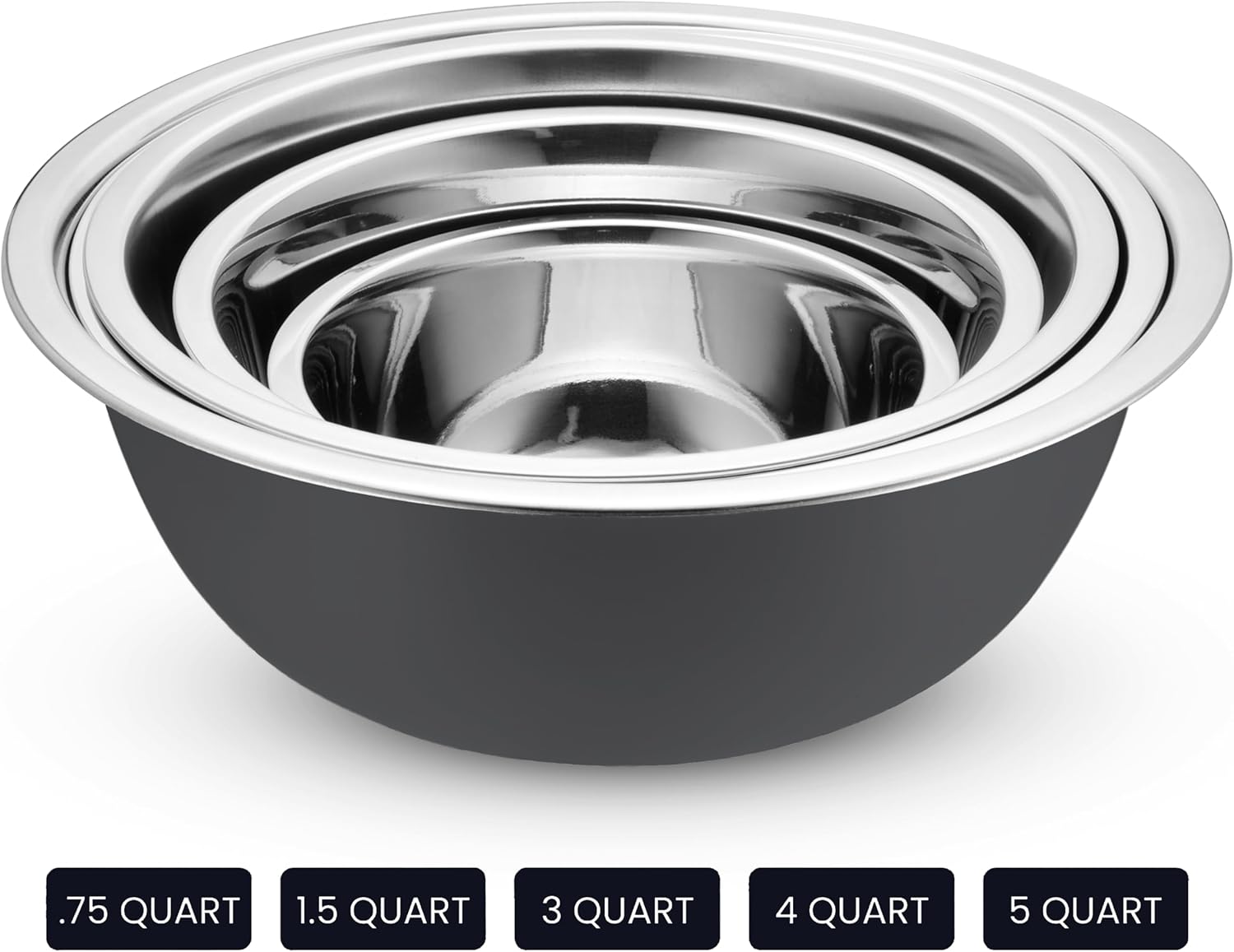 10-Piece Stainless Steel Mixing Bowl Set with Lids for Food Prep & Storage | Mixing Bowls with Lids Set - .75, 1, 1.5, 3 & 5 Quart Kitchen Bowls, Rustproof Metal Nesting Bowls, Dishwasher Safe