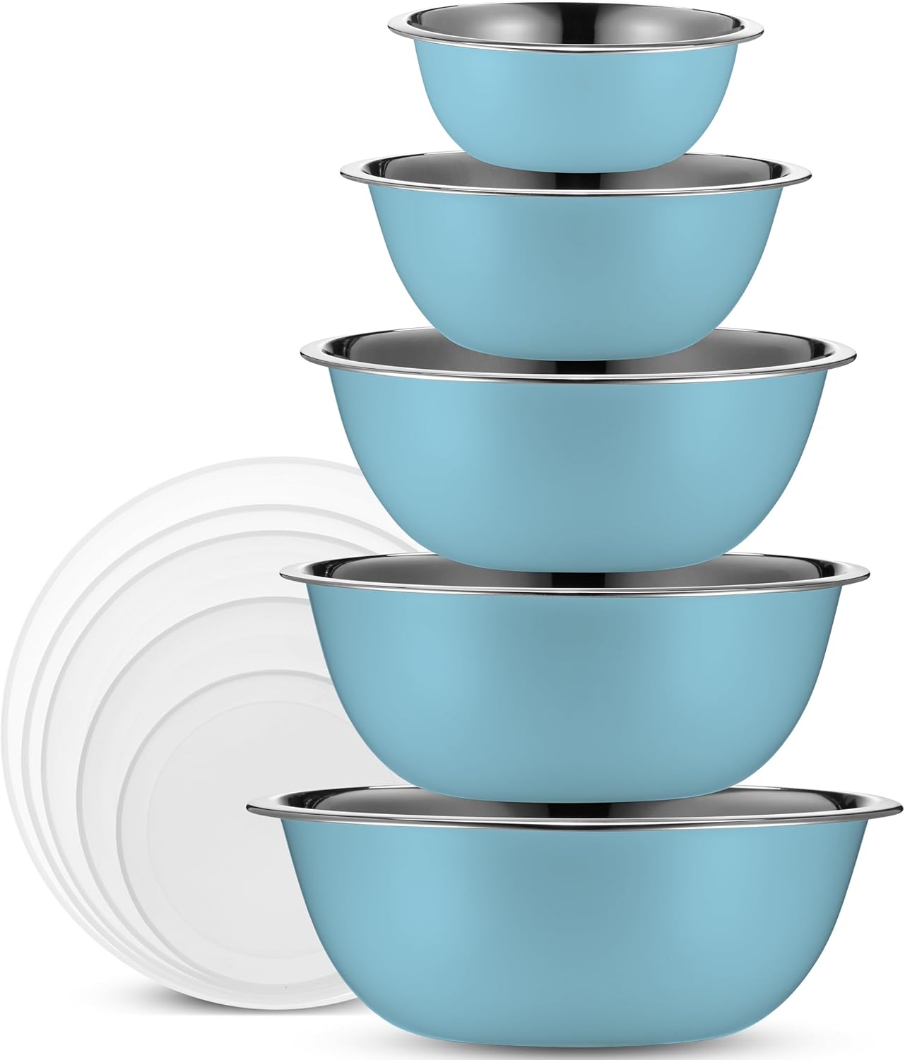 10-Piece Stainless Steel Mixing Bowl Set with Lids for Food Prep & Storage | Mixing Bowls with Lids Set - .75, 1, 1.5, 3 & 5 Quart Kitchen Bowls, Rustproof Metal Nesting Bowls, Dishwasher Safe