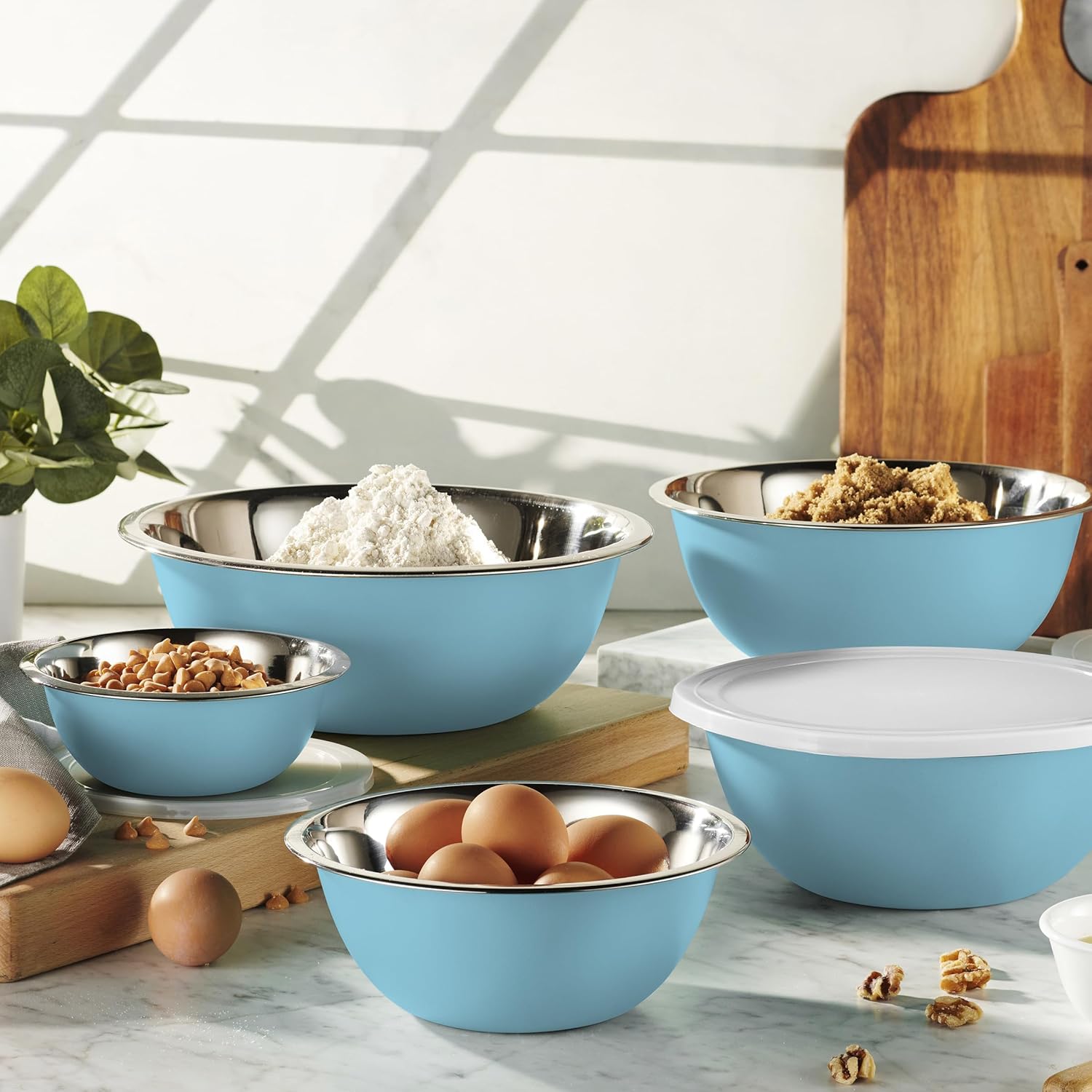 10-Piece Stainless Steel Mixing Bowl Set with Lids for Food Prep & Storage | Mixing Bowls with Lids Set - .75, 1, 1.5, 3 & 5 Quart Kitchen Bowls, Rustproof Metal Nesting Bowls, Dishwasher Safe